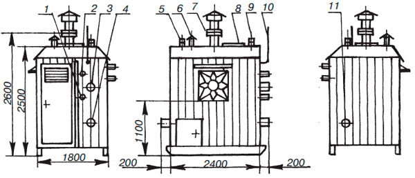 Габаритный чертеж пункта редуцирования газа, исполнение в блоке (ПГБ)